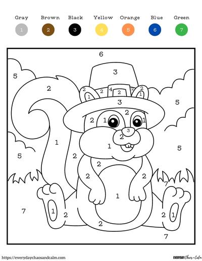 Free thanksgiving color by number pages for kids