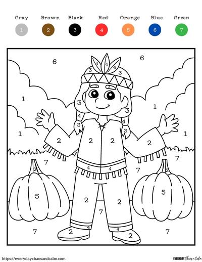 Free thanksgiving color by number pages for kids