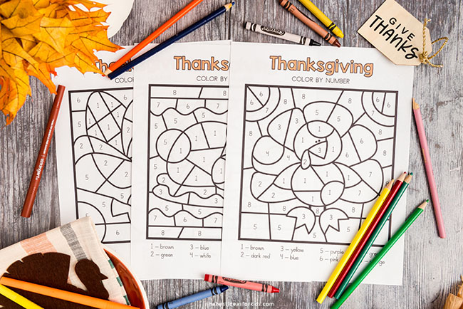 Thanksgiving color by number free printable