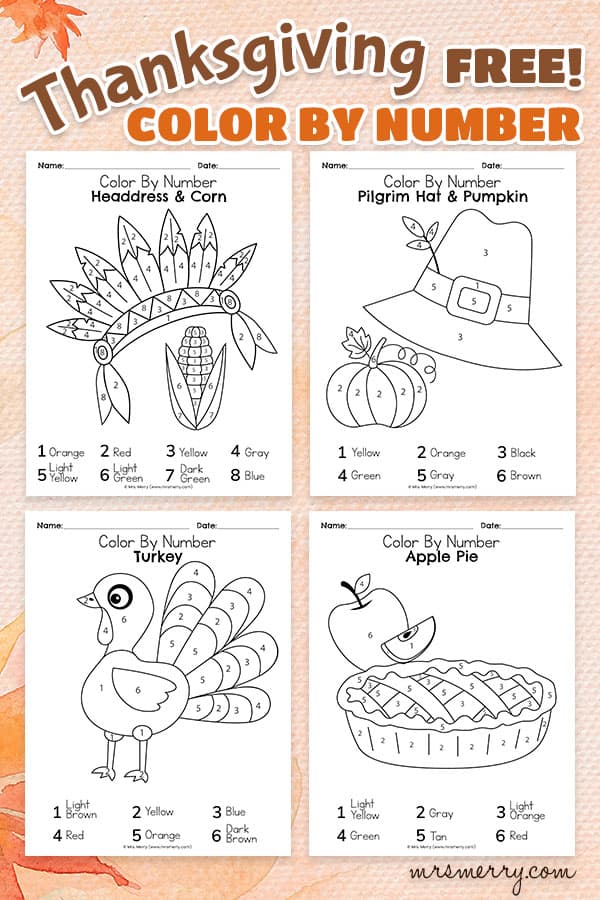 Free thanksgiving color by number worksheets mrs merry
