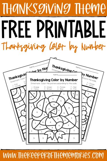 Free printable thanksgiving color by number