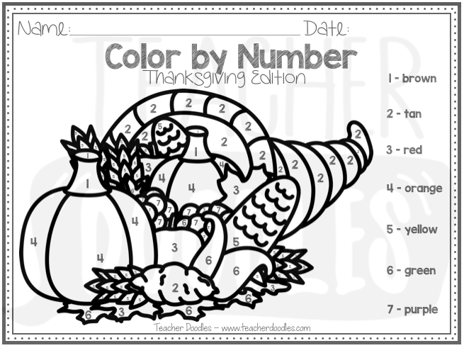Color by number thanksgiving edition â teacher doodles