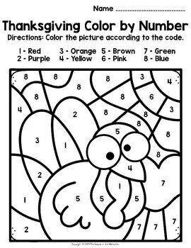 Color by number thanksgiving worksheets no prep color by code printables