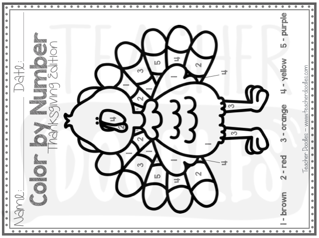 Color by number thanksgiving edition â teacher doodles