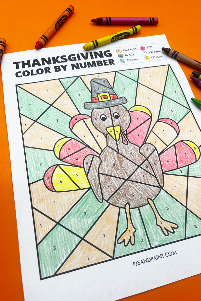 Free printable thanksgiving color by number worksheet