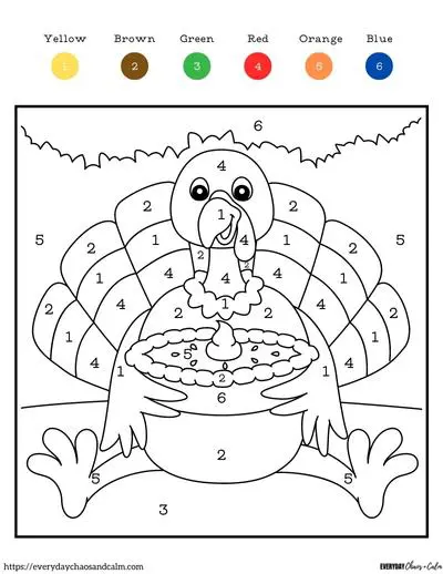 Free thanksgiving color by number pages for kids