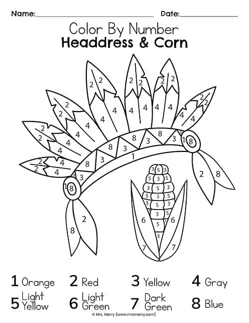 Free thanksgiving color by number worksheets mrs merry