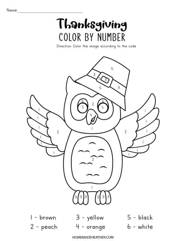 Thanksgiving color by number printables homemade heather