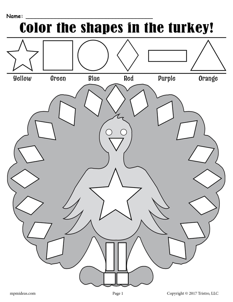 Printable thanksgiving themed turkey shapes coloring pages â