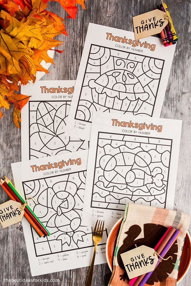Thanksgiving color by number free printable
