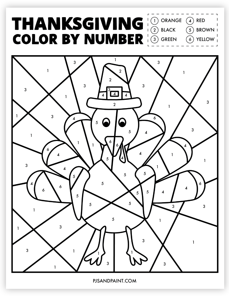 Free printable thanksgiving color by number worksheet