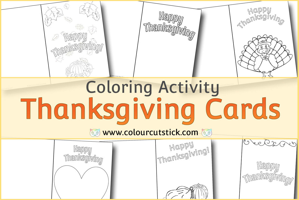 Free thanksgiving card colouring coloring pages â colour cut stick