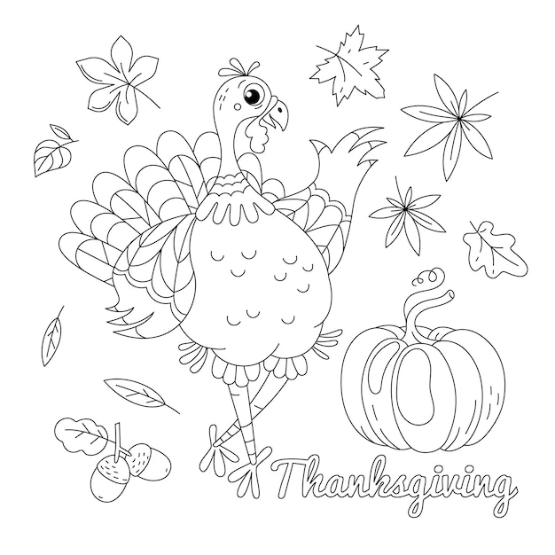 Premium vector thanksgiving card with turkey picture for coloring