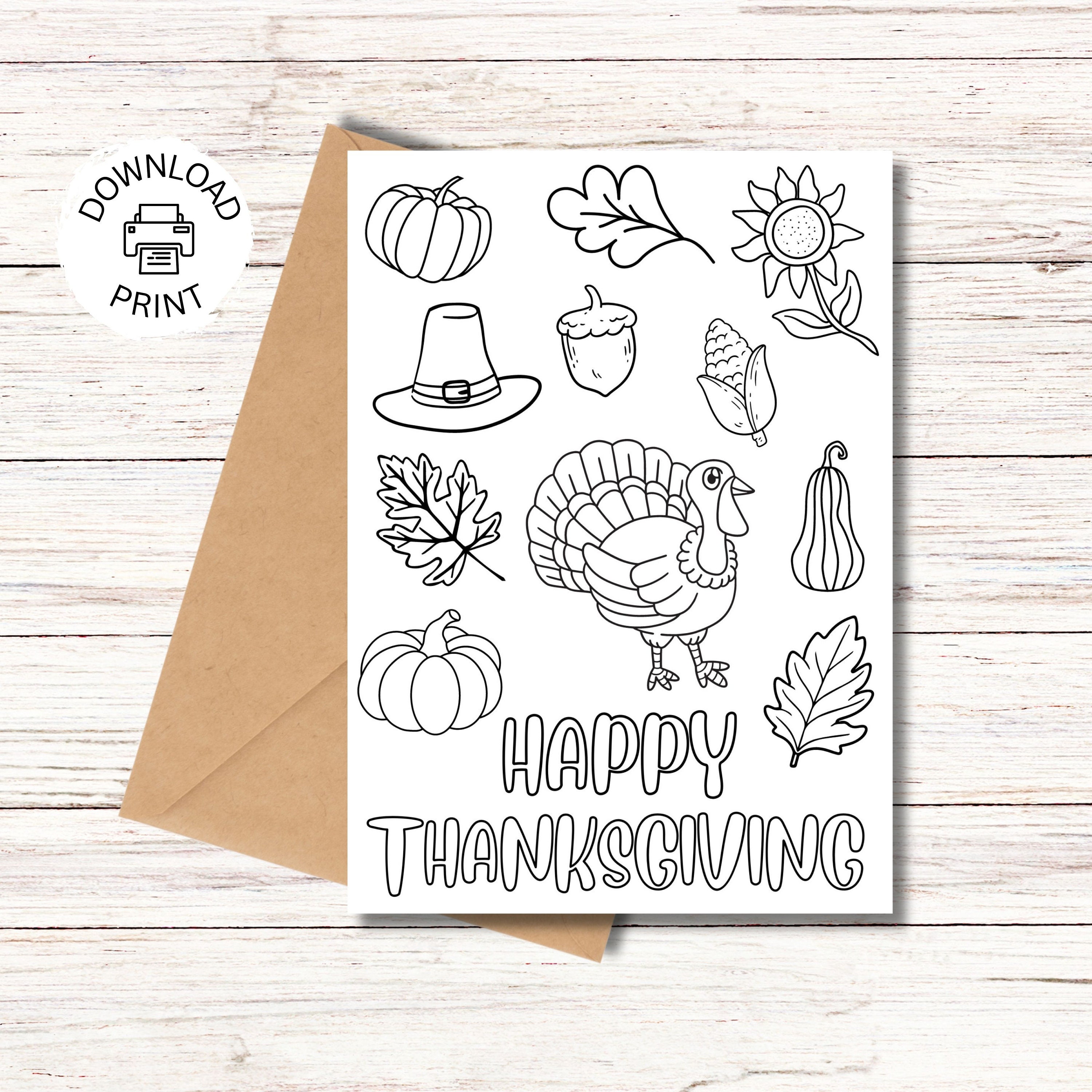 Printable coloring card happy thanksgiving color your own card thanksgiving wishes print and color instant download instant download
