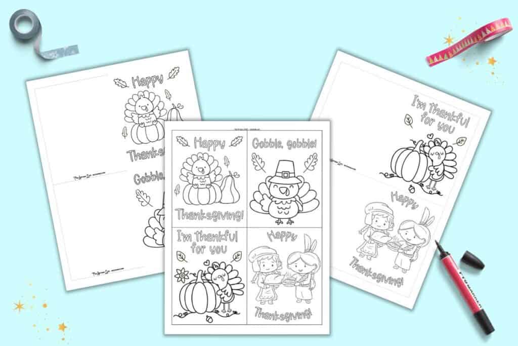 Thanksgiving printable cards to color