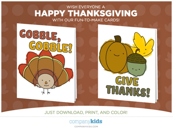 Free downloadable printable thanksgiving day cards for kids