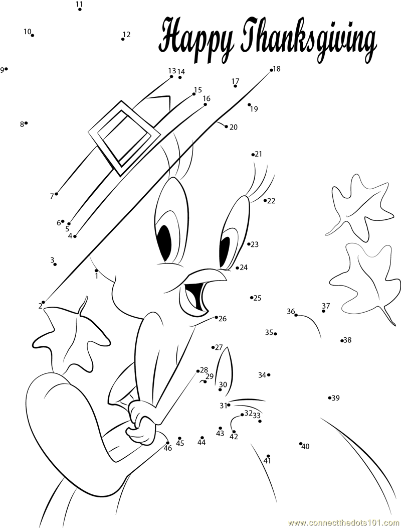 Tweety thanksgiving dot to dot printable worksheet