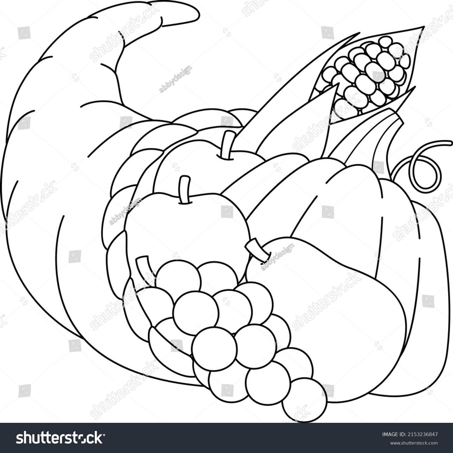 Thanksgiving cornucopia isolated coloring page stock vector royalty free