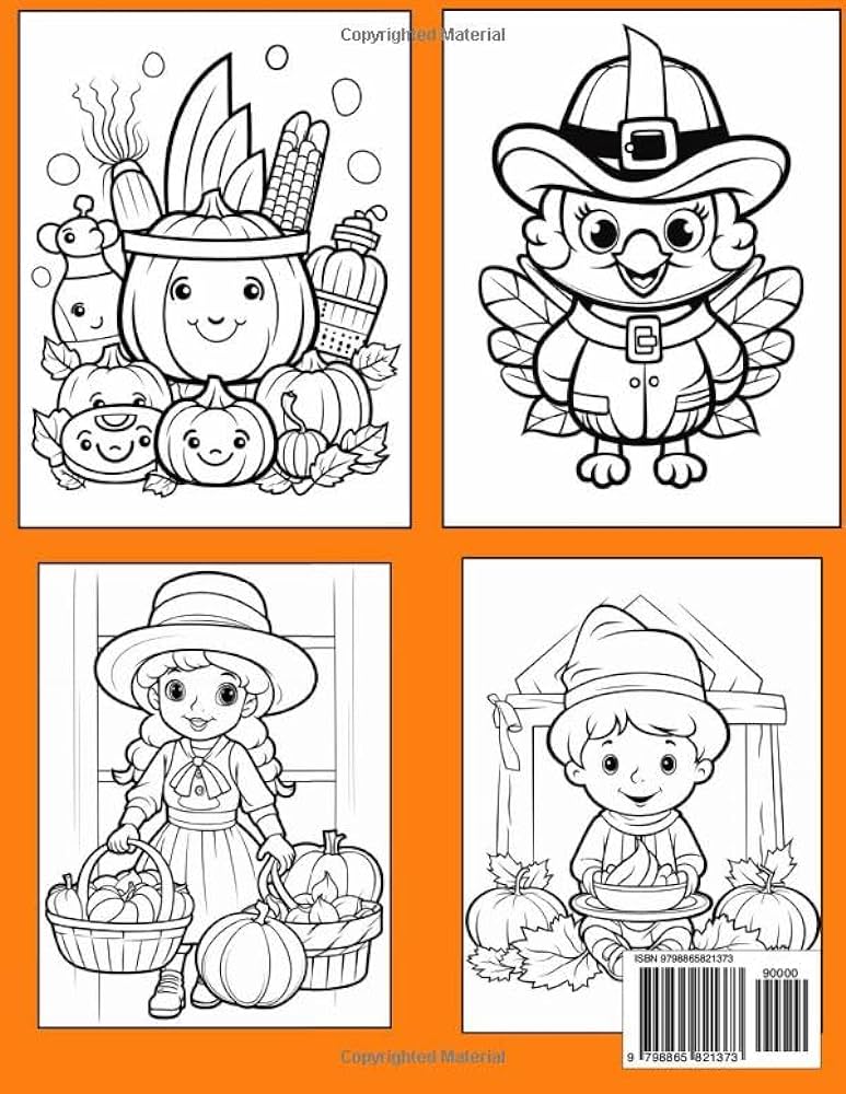 Happy thanksgiving cute coloring book of turkeys pumpkins autumn leaves apples acorns and more for kids press little press books