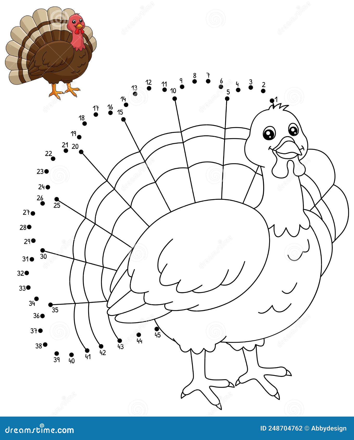 Dot to dot turkey coloring page for kids stock vector