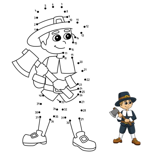 Premium vector dot to dot thanksgiving pilgrim boy coloring page