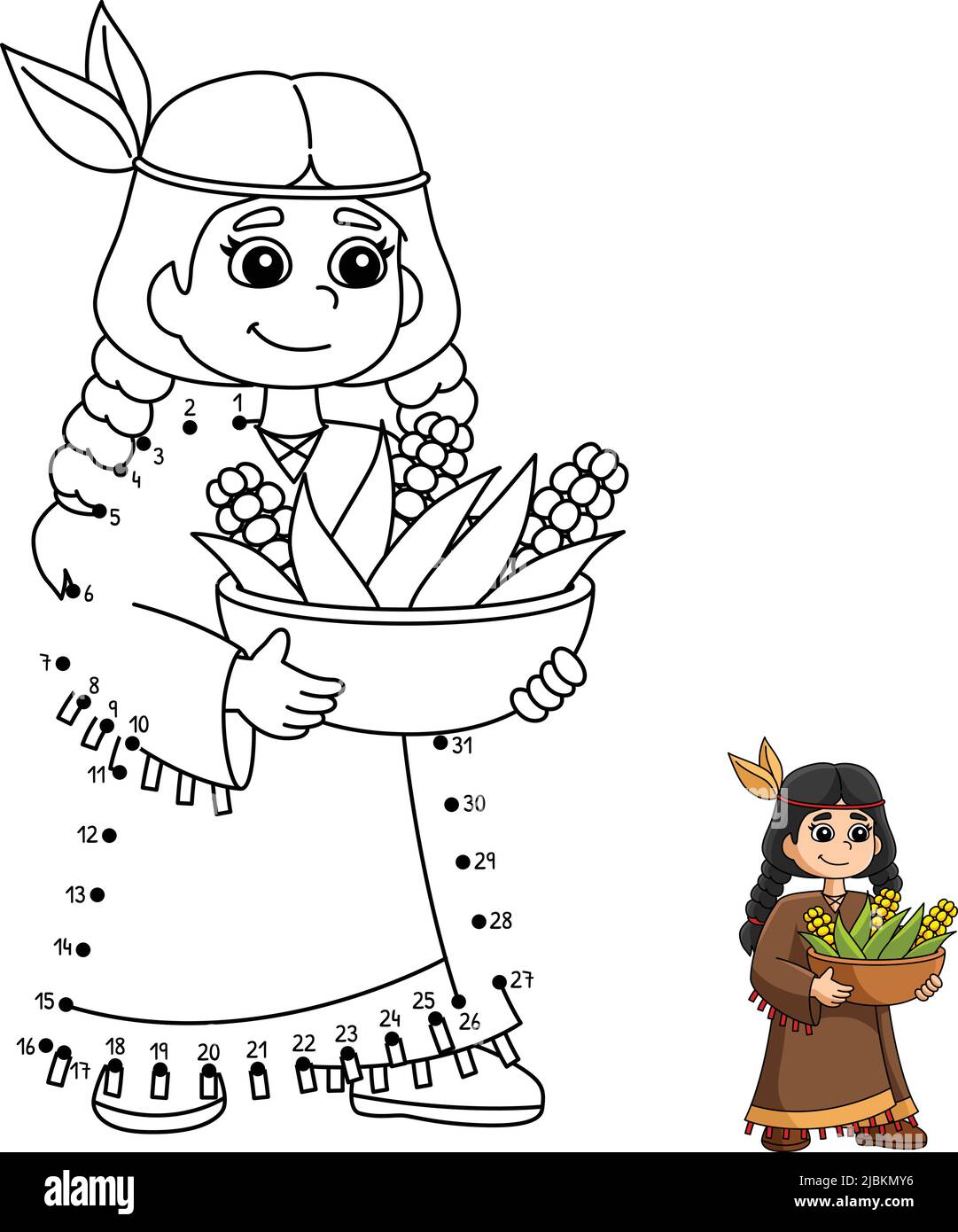 Dot to dot thanksgiving native american coloring stock vector image art