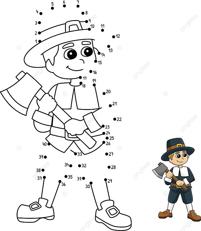 Connect the dots thanksgiving coloring page featuring a pilgrim boy vector ring drawing thanksgiving drawing dot drawing png and vector with transparent background for free download
