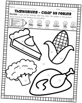 Thanksgiving color by feeling worksheets made by teachers