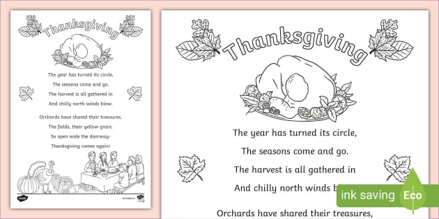 Thanksgiving poem colouring sheet teacher made