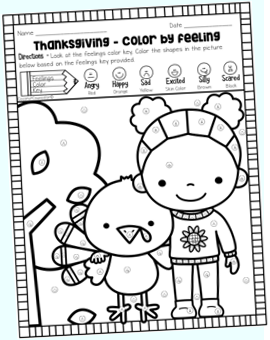 Thanksgiving color by feeling worksheets made by teachers