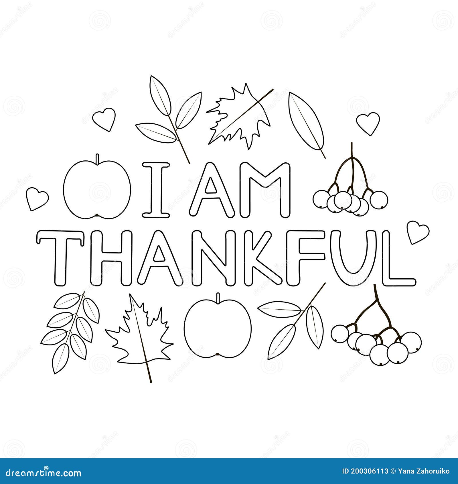 I am thankful thanksgiving coloring page stock vector
