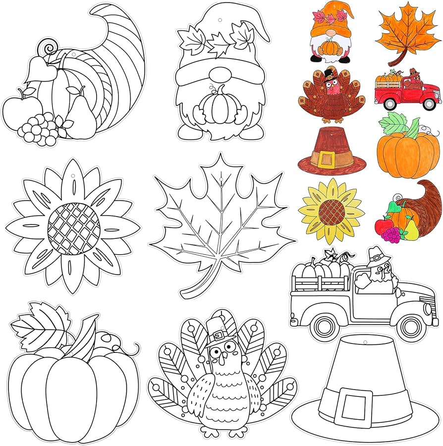 Qeeenar pcs color your own fall thanksgiving diy coloring pumpkin craft for kids coloring autumn pumpkin ornaments maple leaves for kids fall thanksgiving party classroom activity art craft project