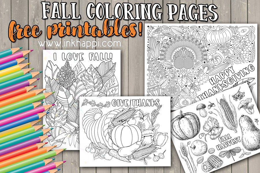 New fall coloring pages lets give thanks