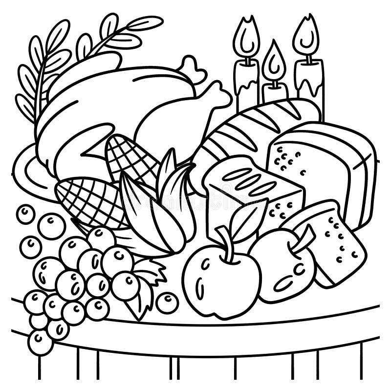 Thanksgiving feast coloring page for kids stock vector