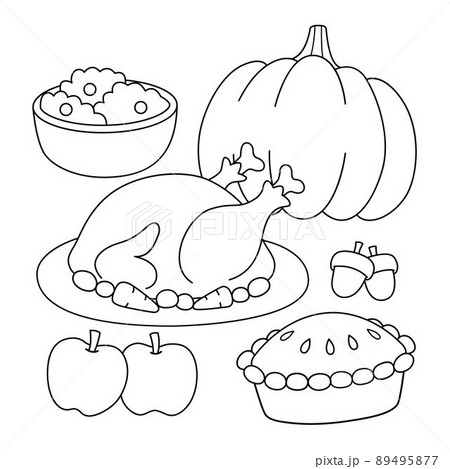 Thanksgiving feast coloring page for kids