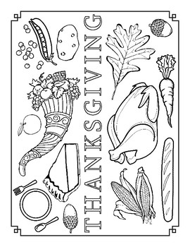 Thanksgiving feast coloring page sheet by jolly llama tpt