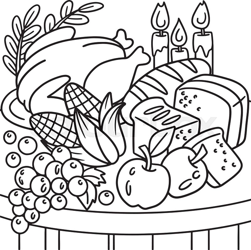 Thanksgiving feast coloring page for kids stock vector