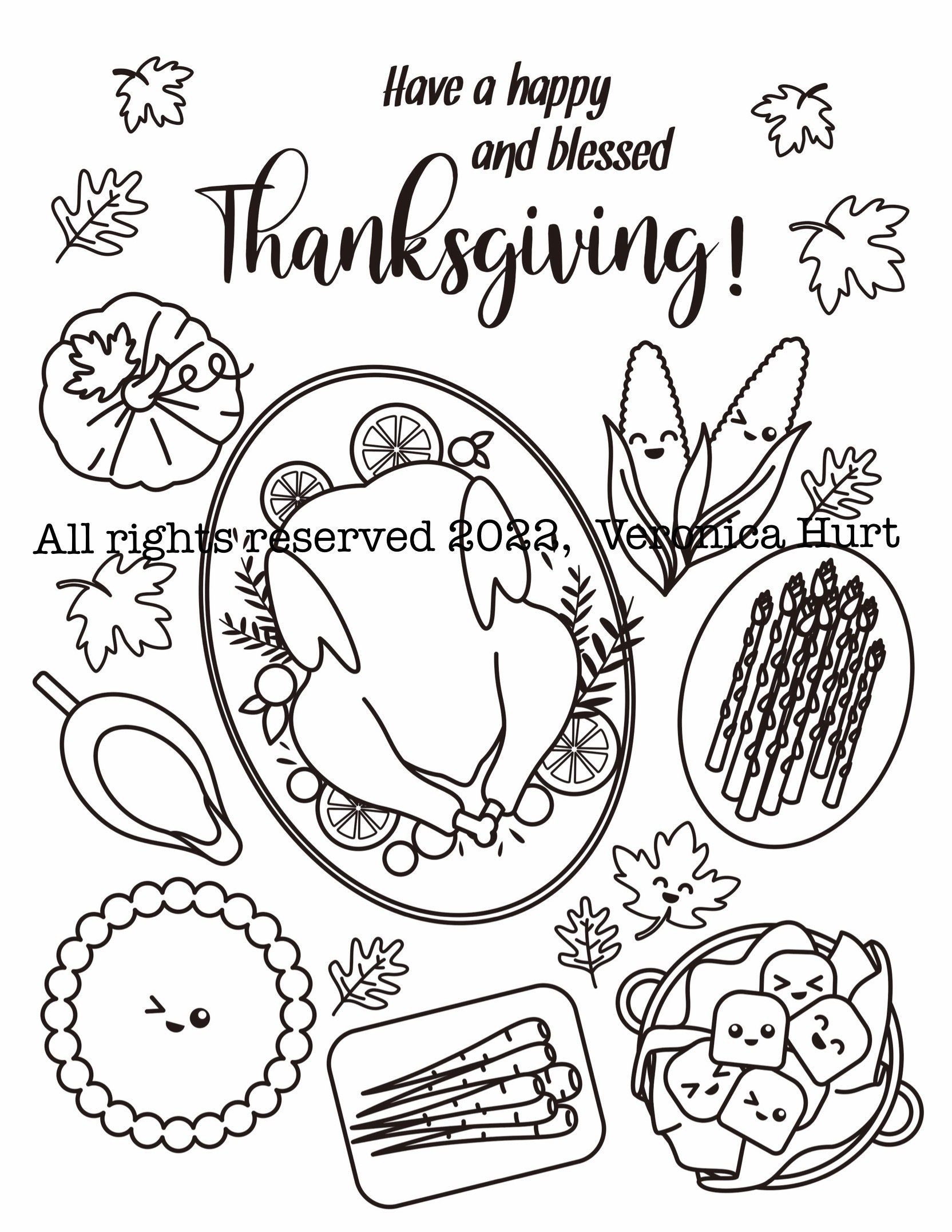 Catholic thanksgiving day kawaii lunch dinner coloring page for kids