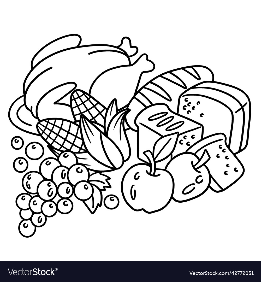 Thanksgiving feast isolated coloring page for kids