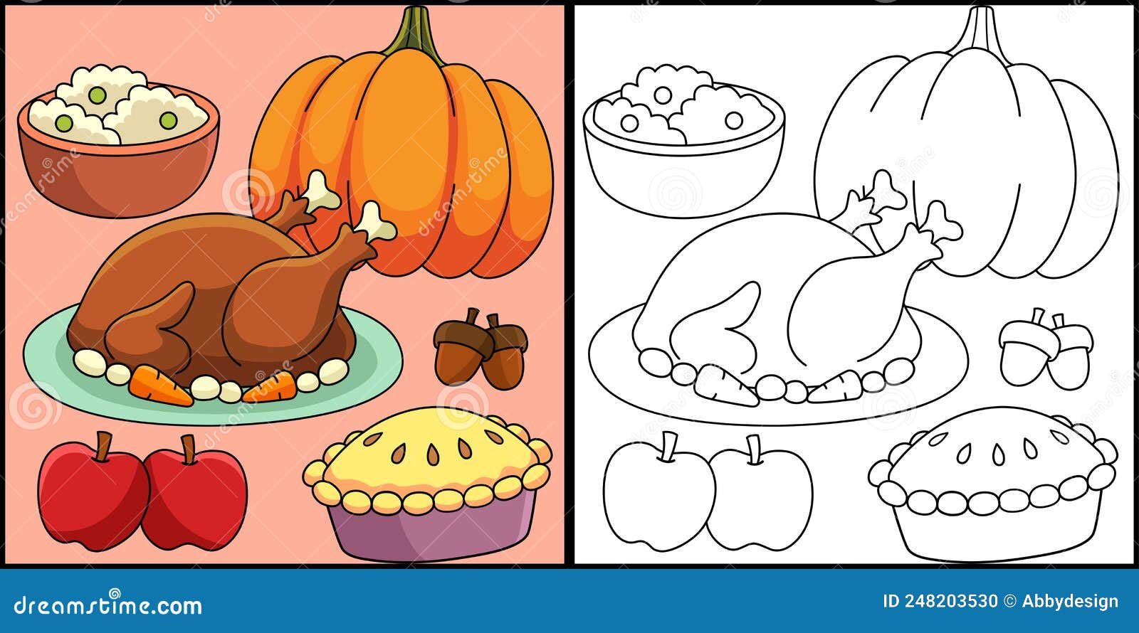 Thanksgiving feast coloring page illustration stock vector