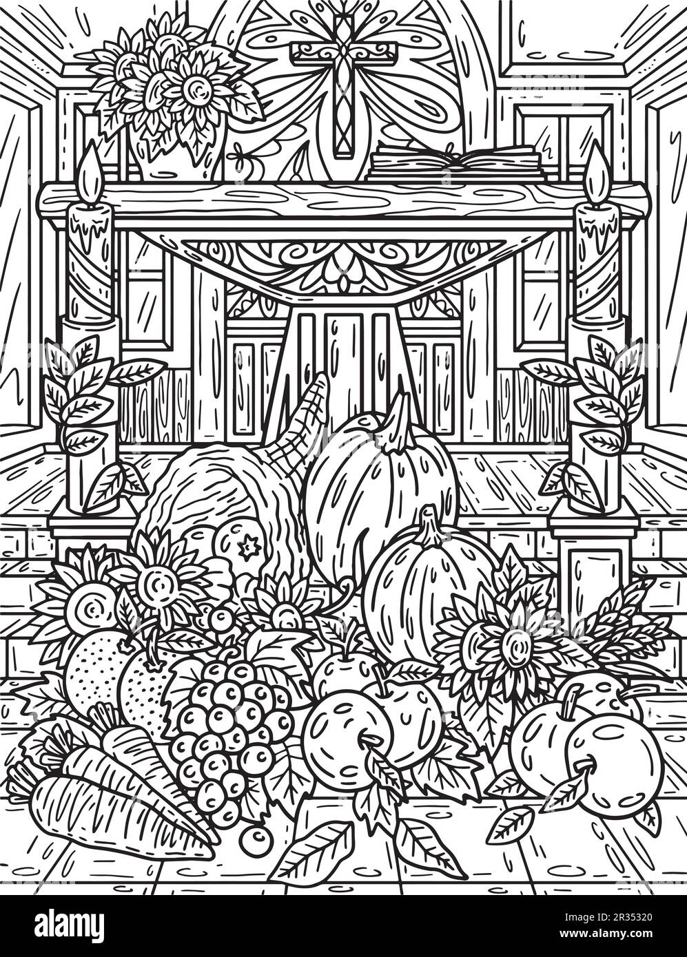 Thanksgiving altar autumn harvest adults coloring stock vector image art