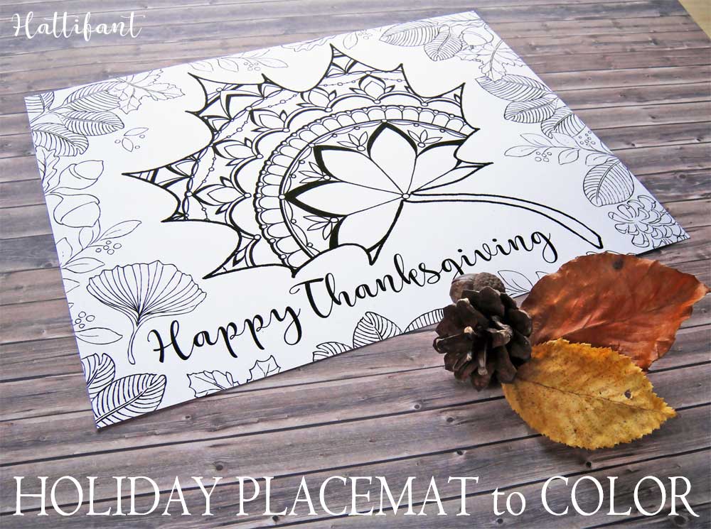 Thanksgiving mandala autumn leaf placemat bundle to color
