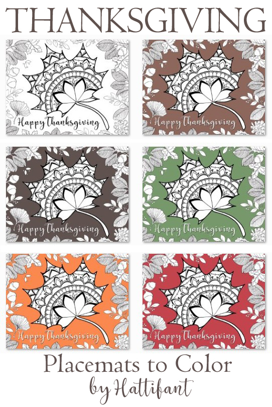 Thanksgiving mandala autumn leaf placemat bundle to color colored decorative mandala autumn leaves