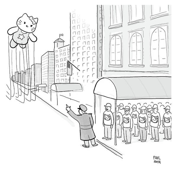 Hailing kitty thanksgiving parade balloon art print by paul noth