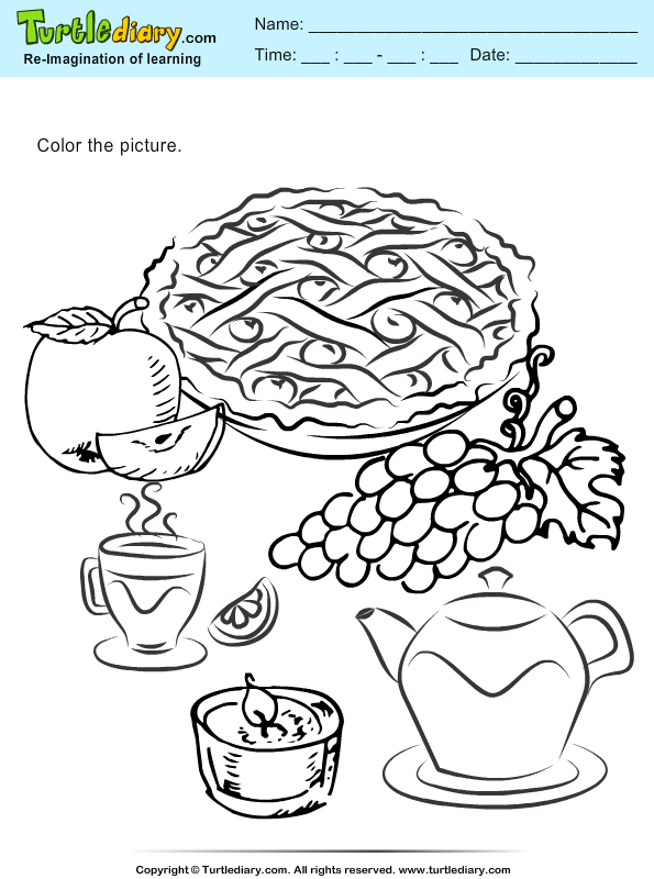 Thanksgiving pie coloring sheet turtle diary