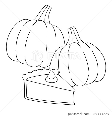 Thanksgiving pie and pumpkins coloring page