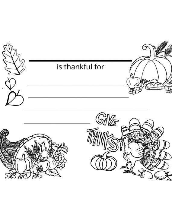 Printable thanksgiving coloring page jpg pdf digital print download now