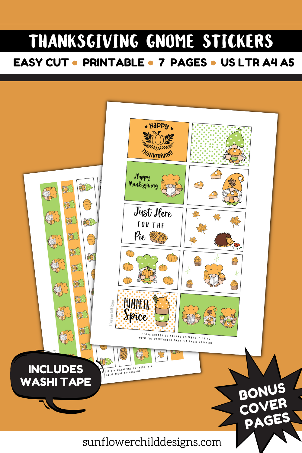 Thanksgiving gnomes stickers printable â sunflower child designs