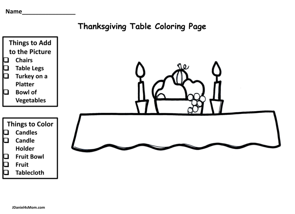 Thanksgiving table coloring page for kids