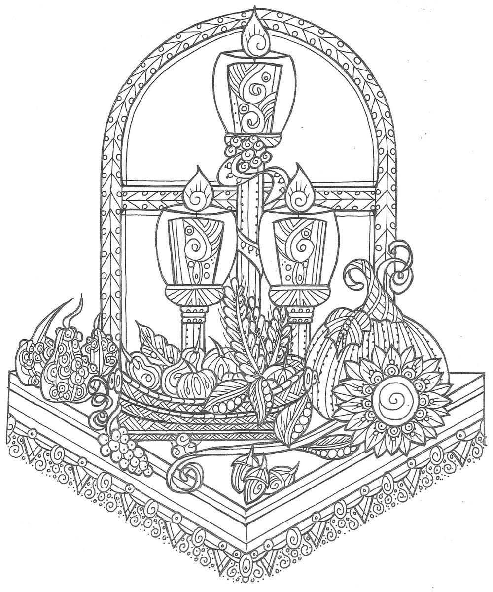 Candlelit thanksgiving table coloring page pdf